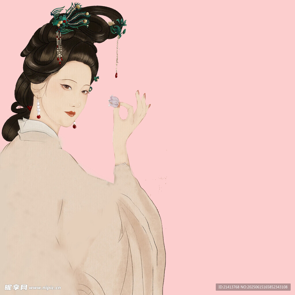 古风女子手持花朵