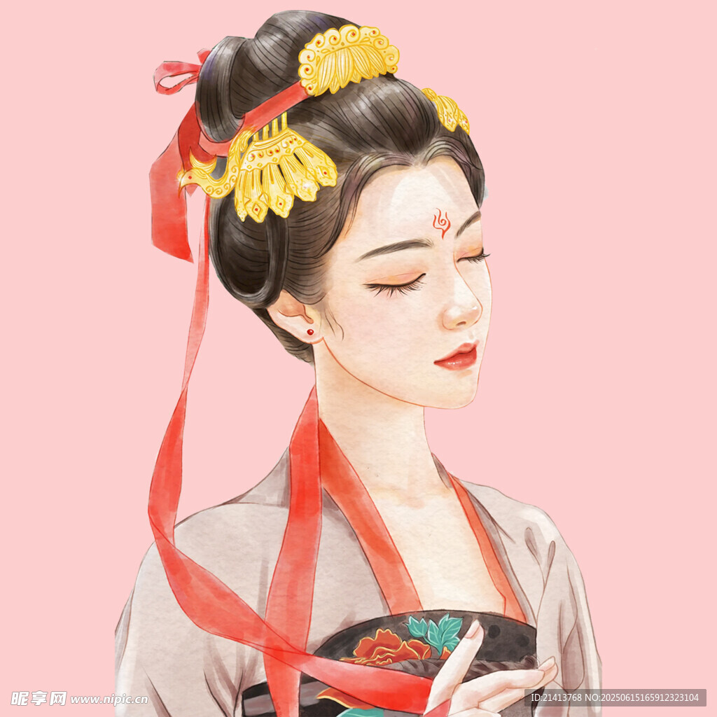 古风女子持扇