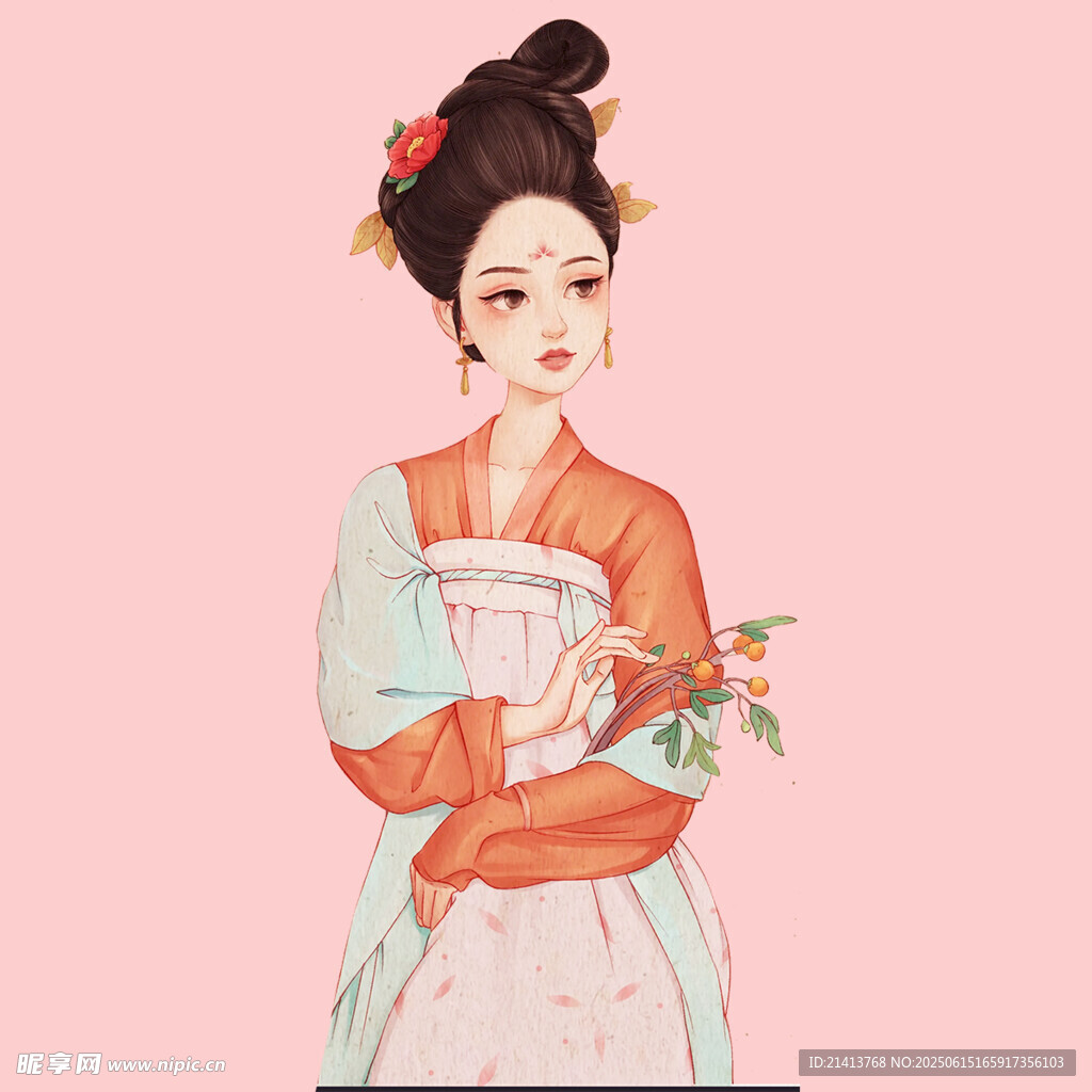 古风持花仕女图