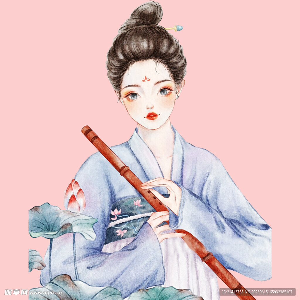 古风女子持笛图