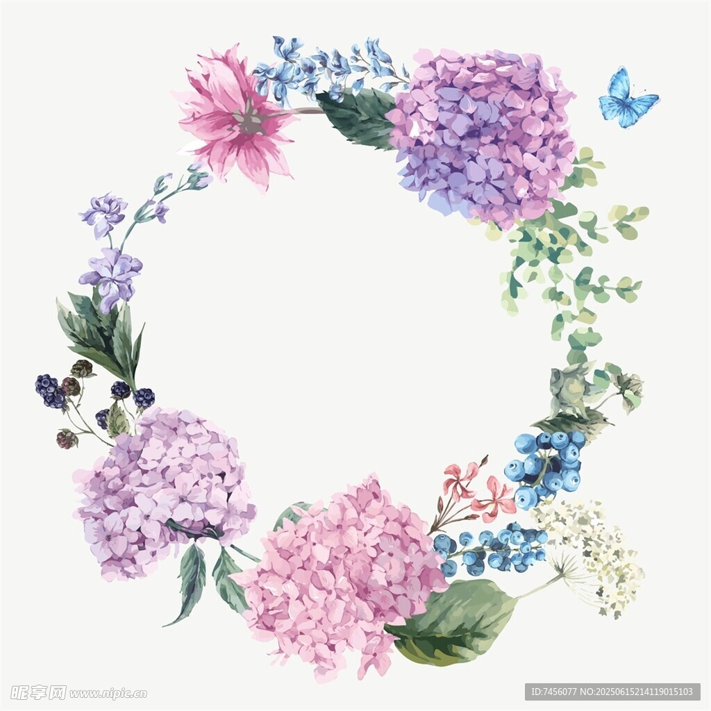 水彩花卉花环装饰图案
