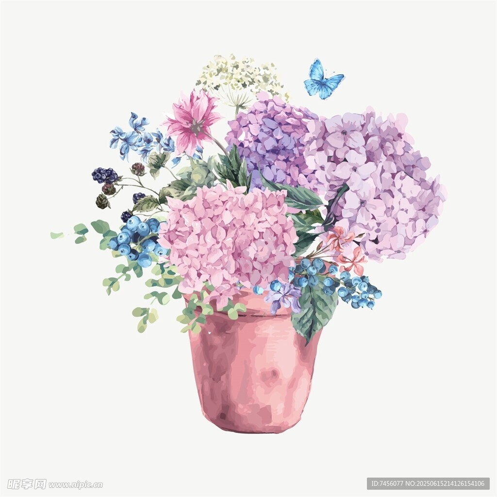 粉色花瓶中的多彩花卉