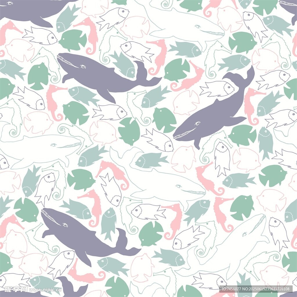 海洋生物与植物无缝图案