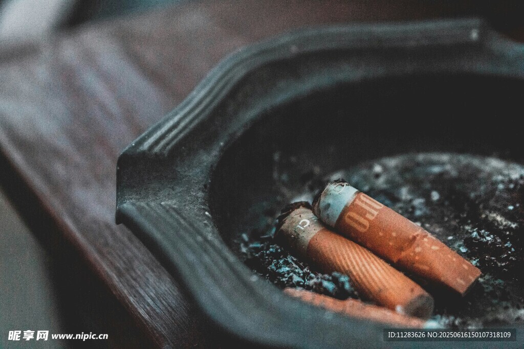 烟灰缸中的两根烟蒂