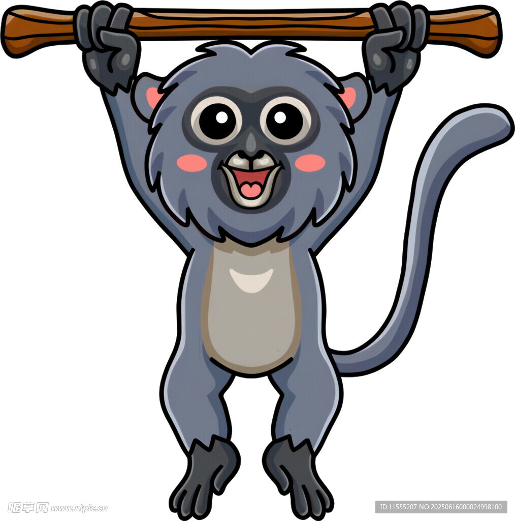 猴子举木棍欢乐玩耍