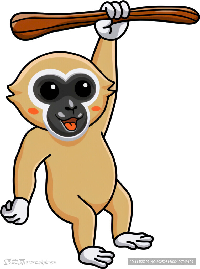 可爱小猴举木棍玩耍