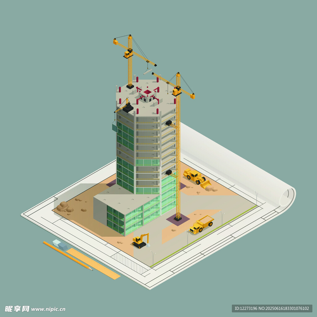 高楼建设中的立体场景