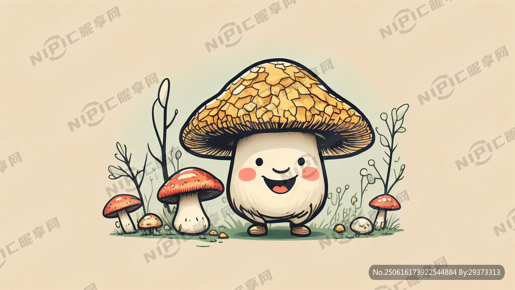 戴着草帽的 卡通菇农 简单背景