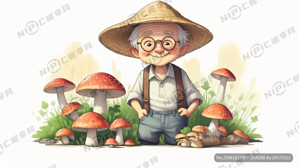 戴草帽的农民老伯伯 卡通形象