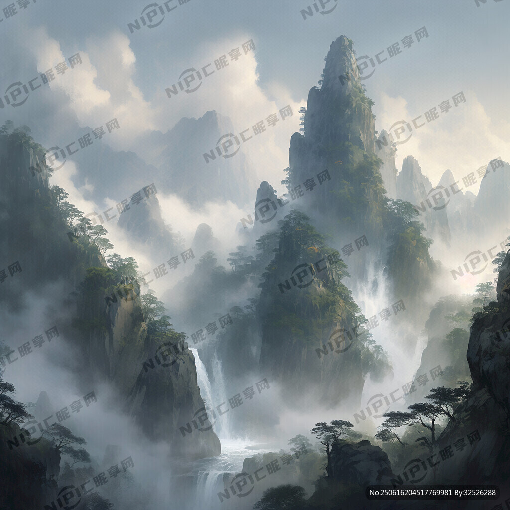 山谷 中国风 中国画 山水
