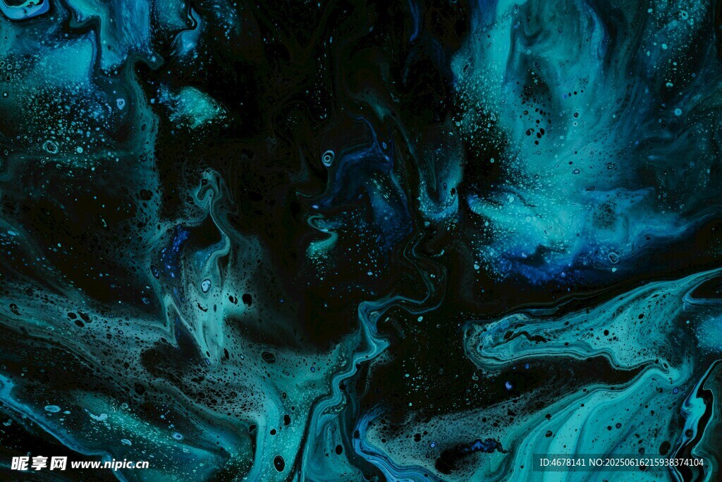 梦幻蓝黑抽象流体艺术
