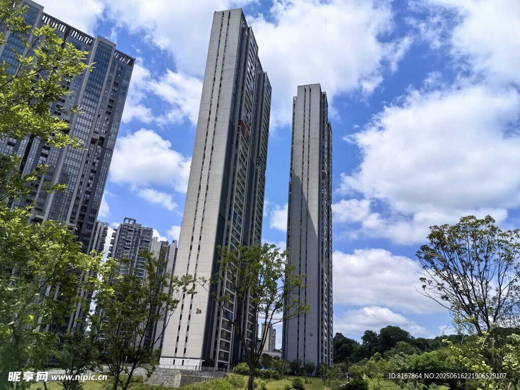 都市高楼与绿植景观