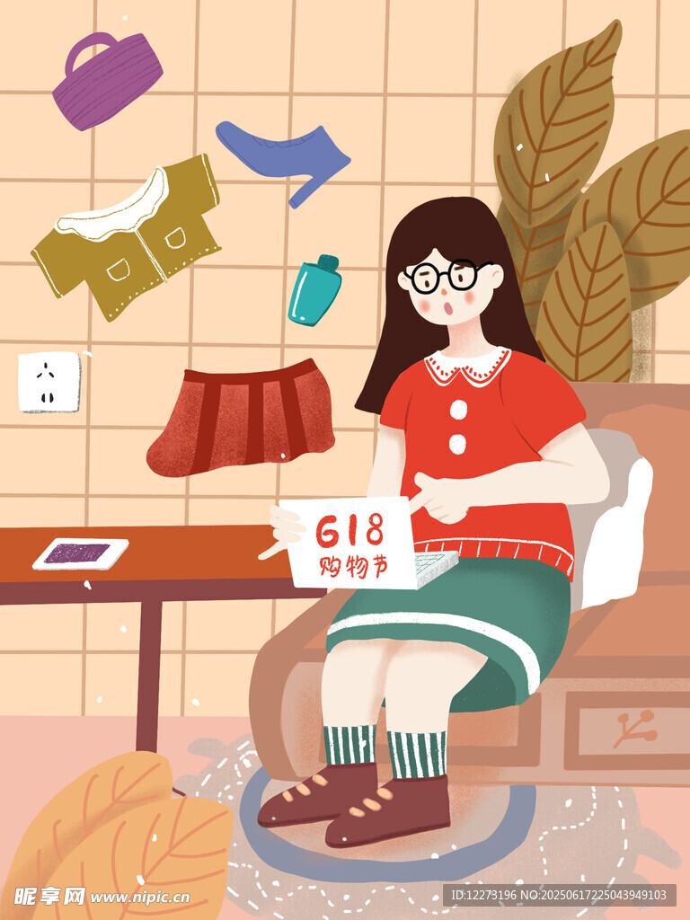 女孩惬意享受宅家试衣时光