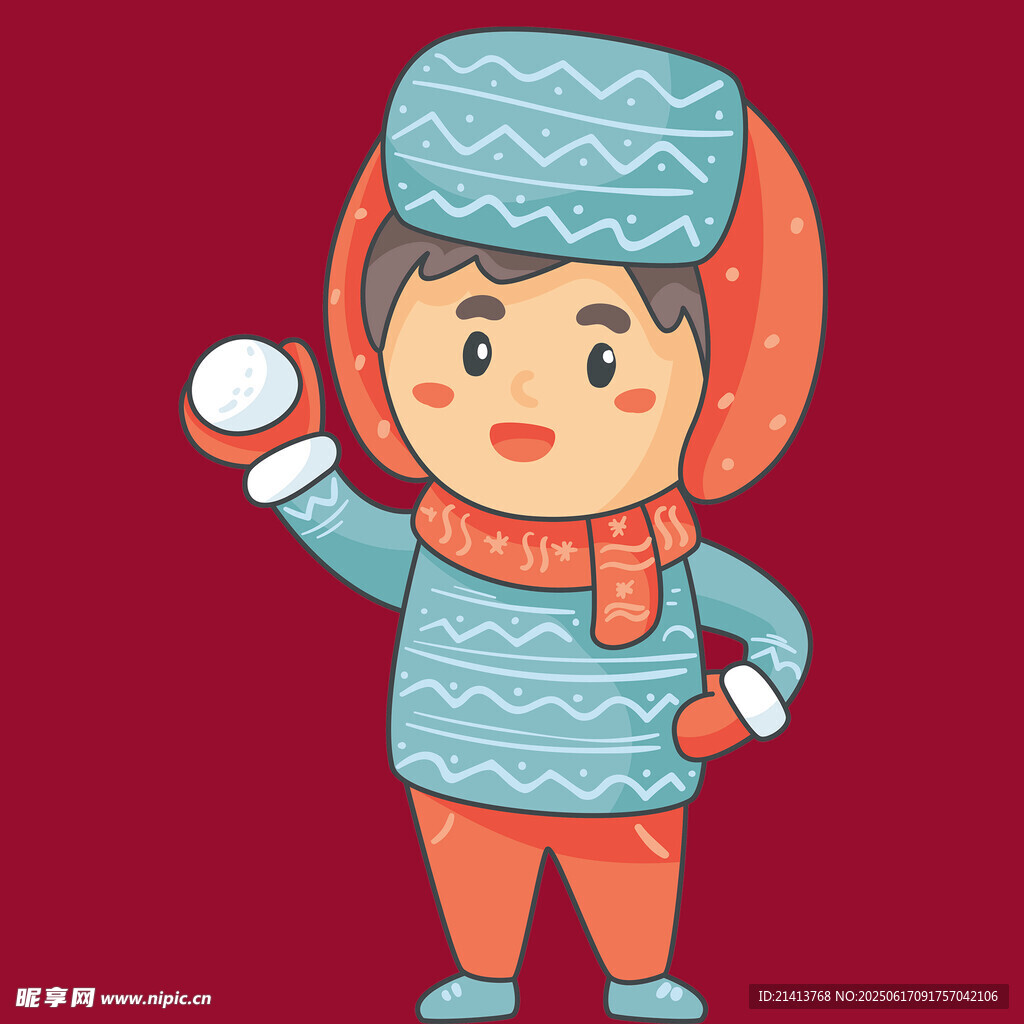 冬日戴帽玩耍的可爱小孩