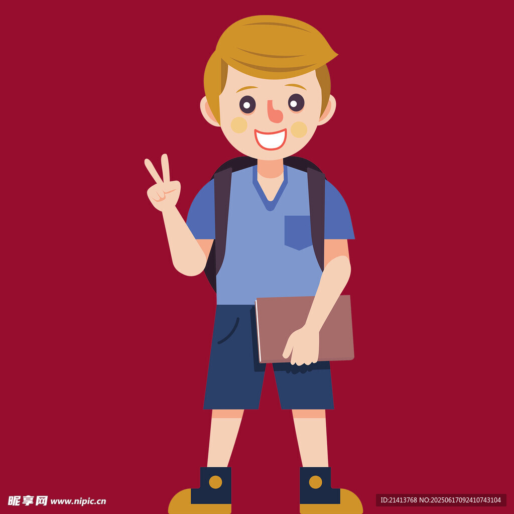 背着书包的快乐小男孩