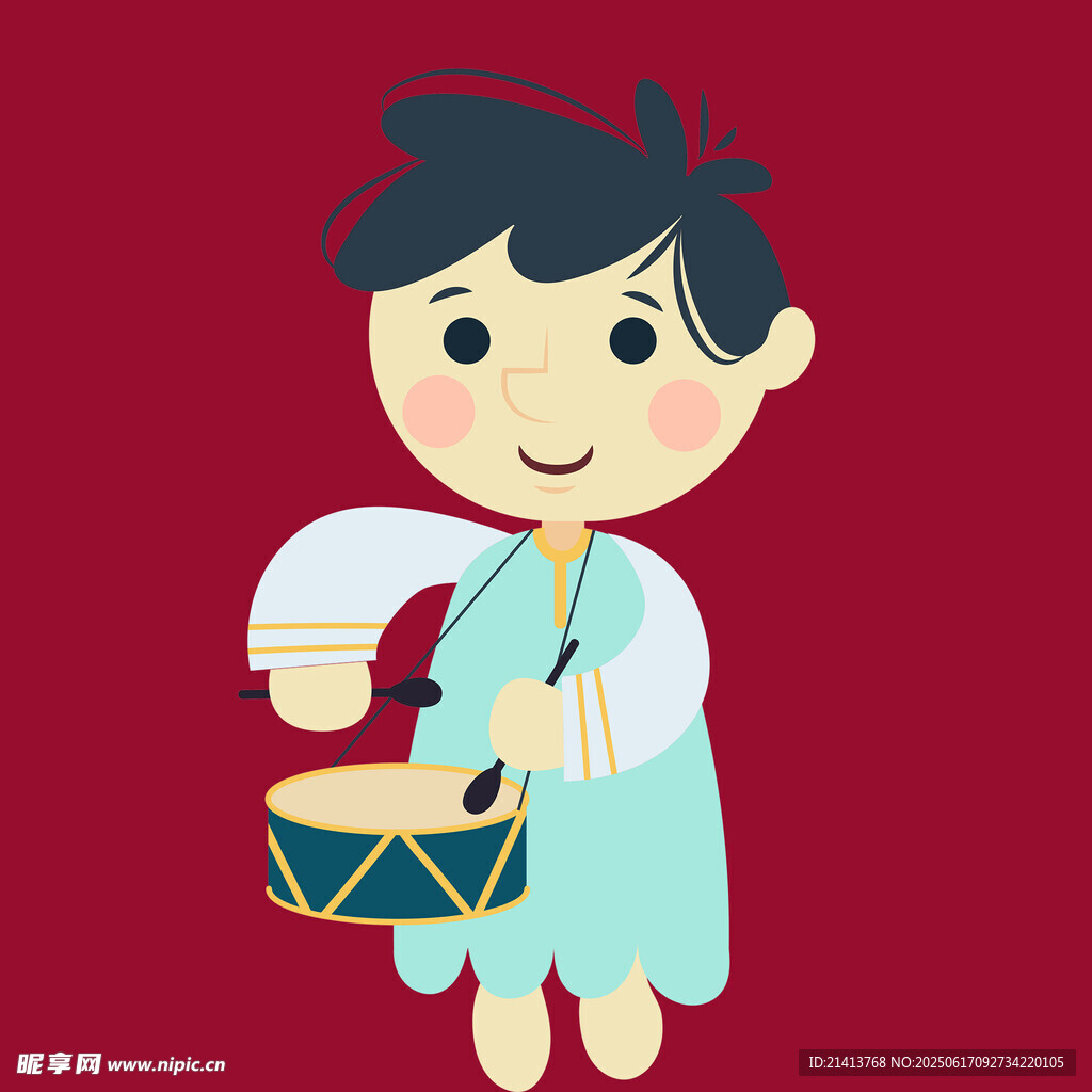 敲鼓的古装小男孩