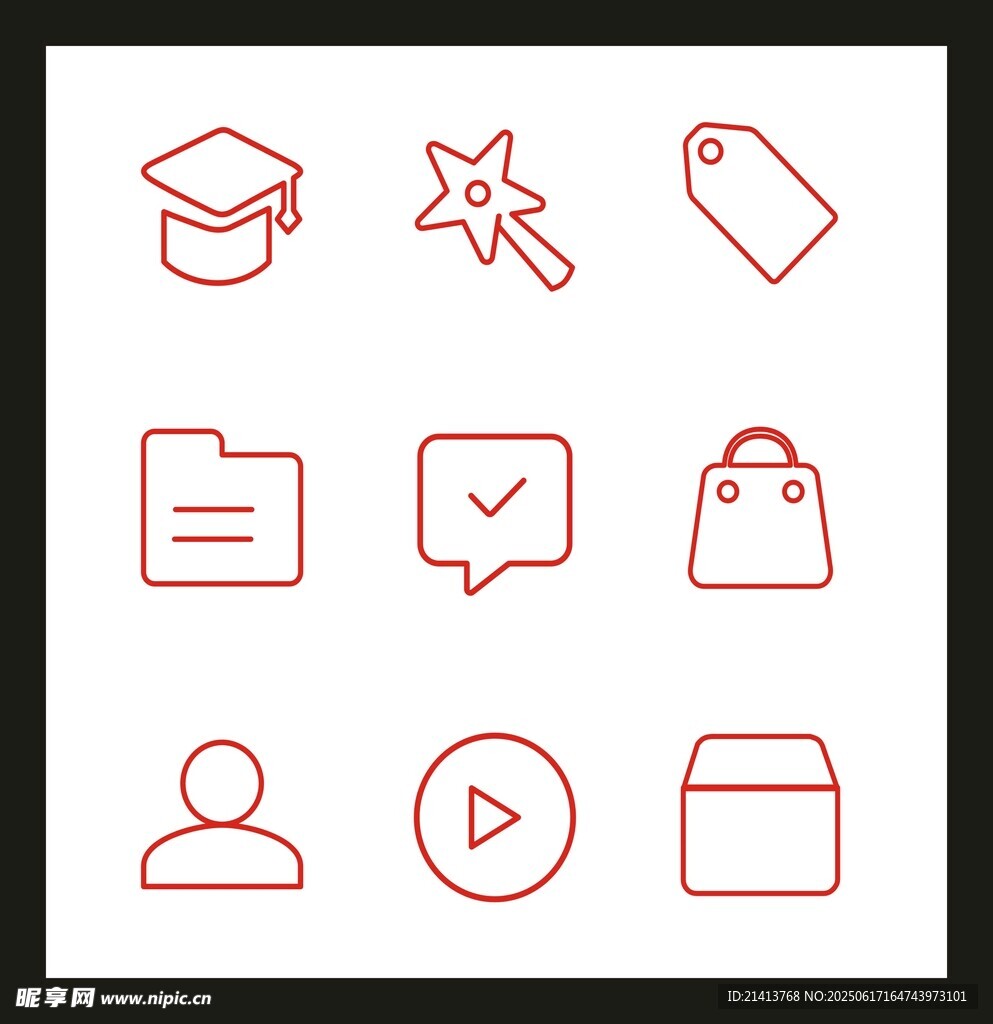 简约红色线条风格图标集