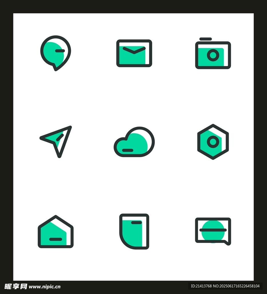 简约绿色线条图标集合