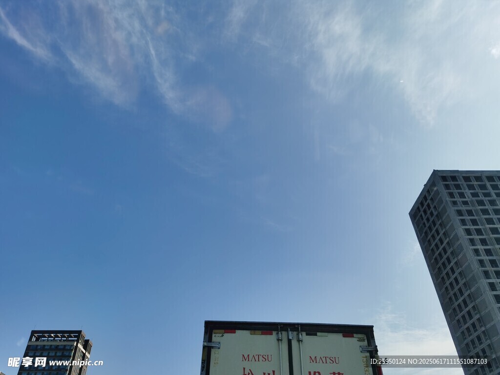 城市天际线与晴朗蓝天