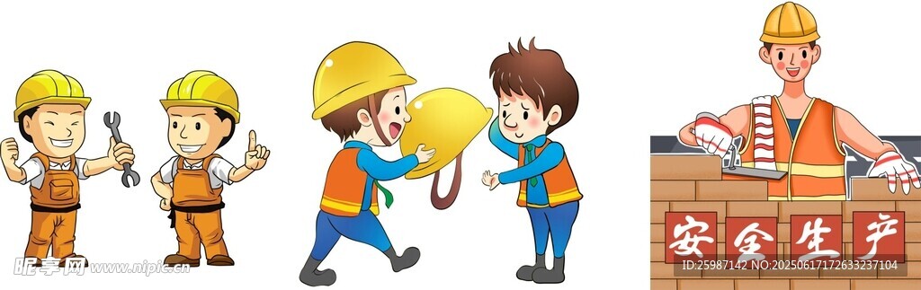 工人安全生产场景展示 卡通人物