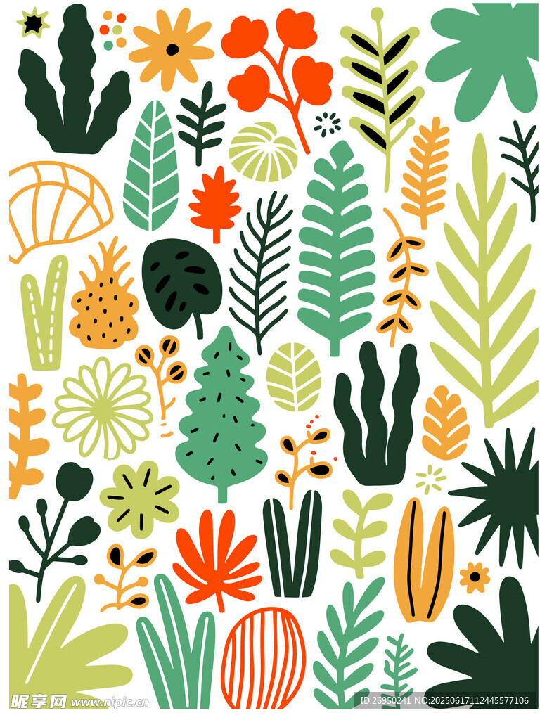 多彩植物图案插画