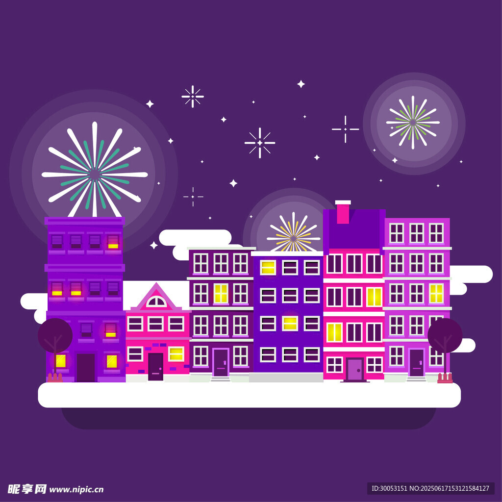 城市夜景烟花庆祝画面