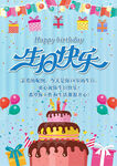 生日快乐海报简约蓝色时尚大气