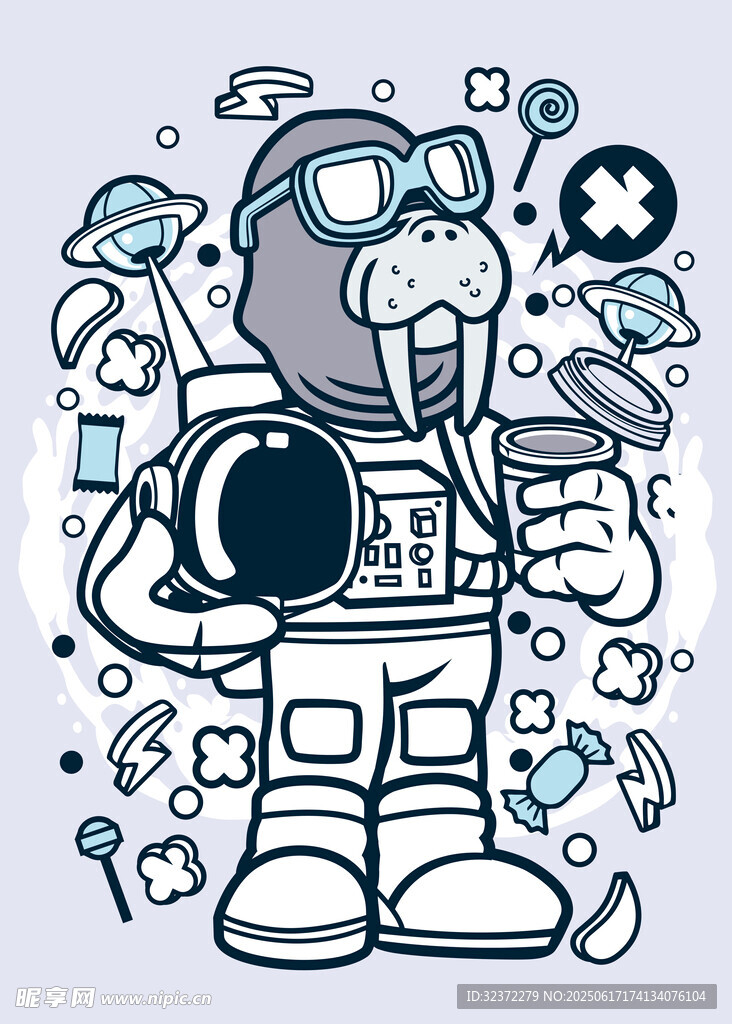 卡通宇航员形象插画