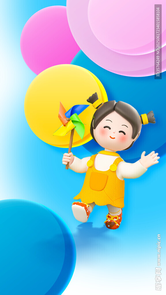 欢乐小女孩与彩色气球