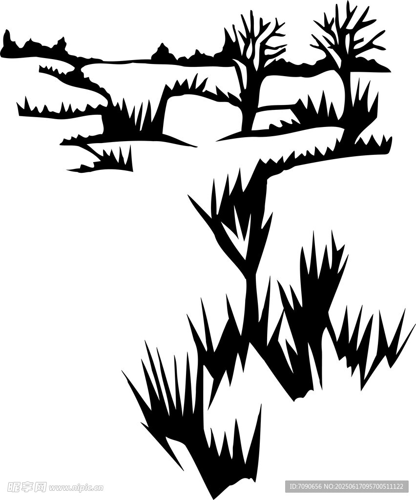 黑白荒野植物景观图