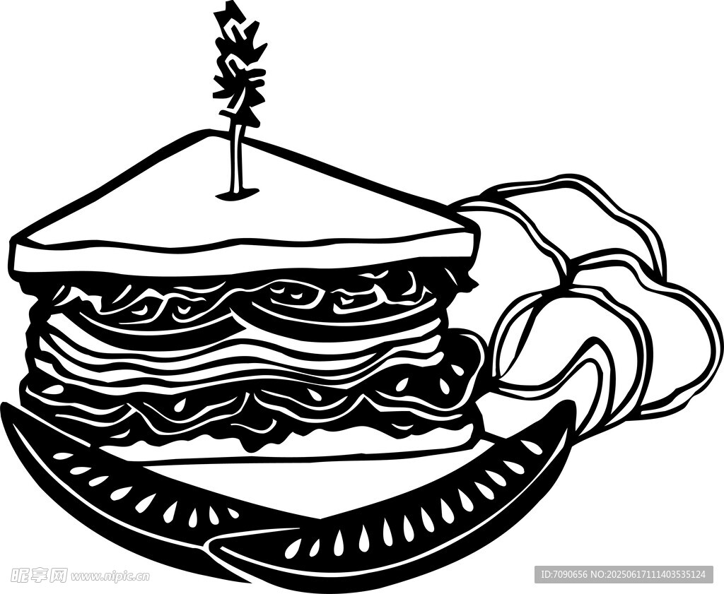 手绘美味多层汉堡插画