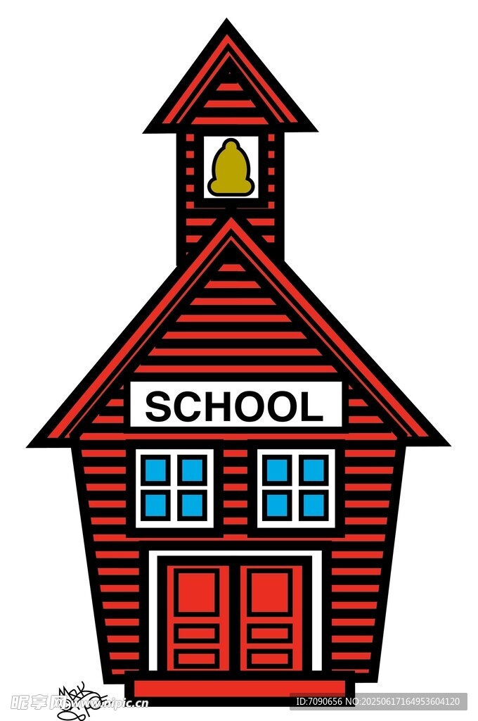 卡通风格的红色学校建筑
