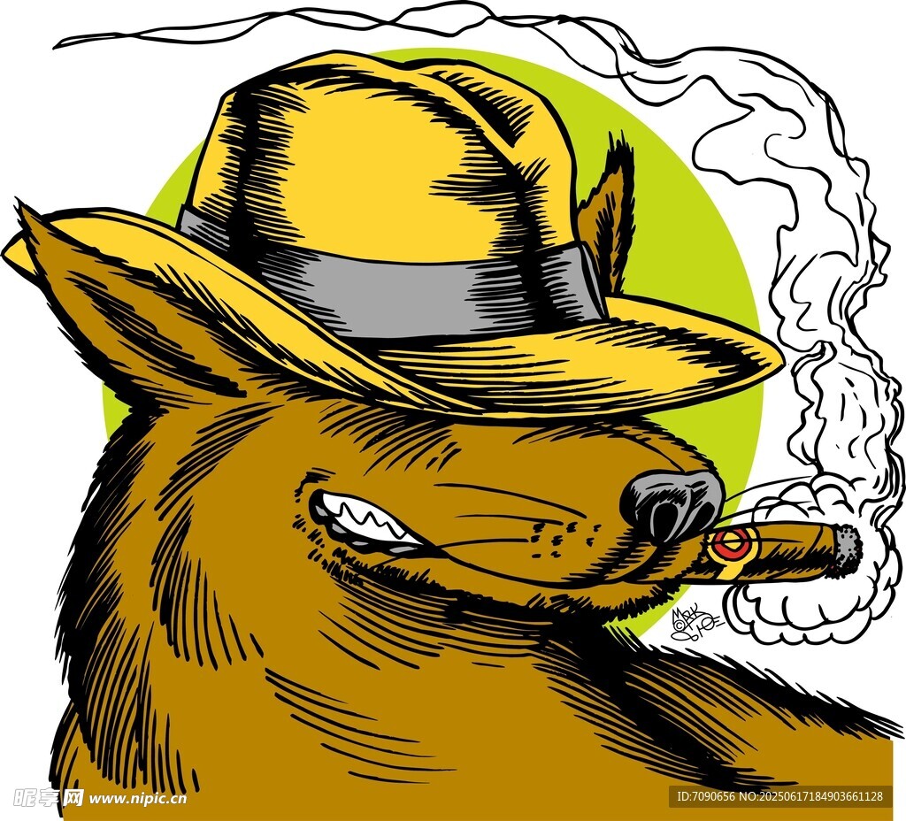 戴帽叼烟的酷炫狐狸形象