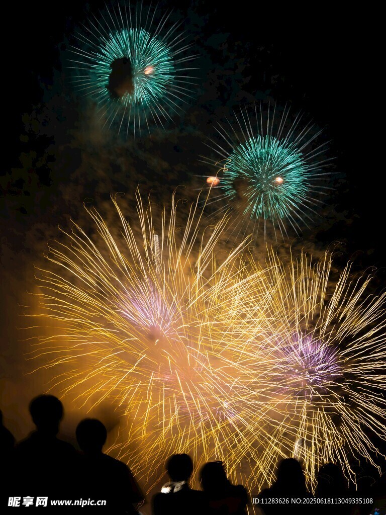 夜空中绚烂的烟花表演