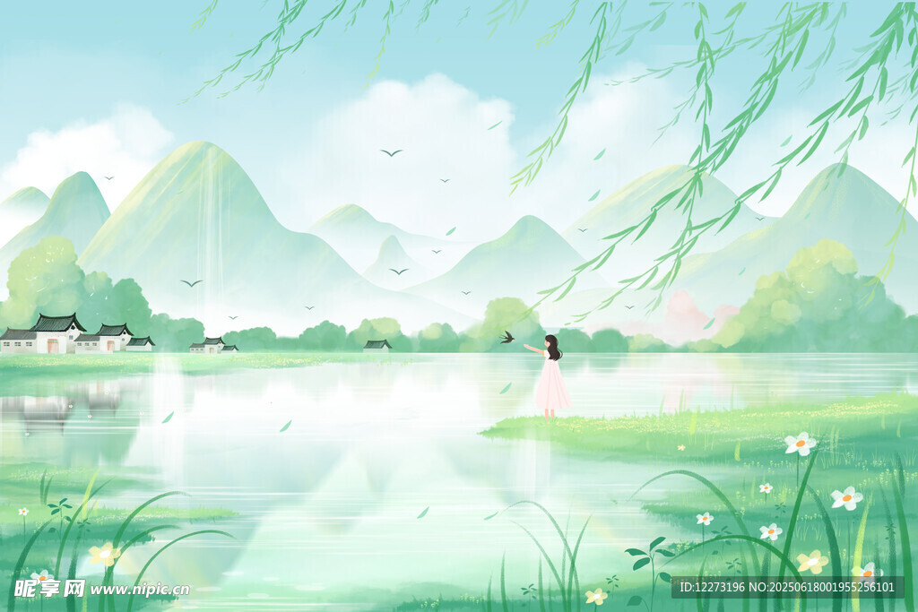 春日湖畔诗意风景