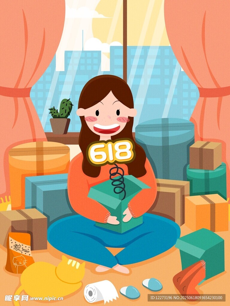 女孩开心拆礼物享欢乐时刻