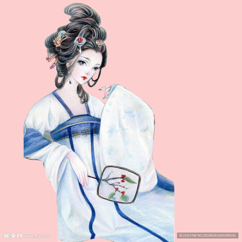 古典汉服女子持扇图