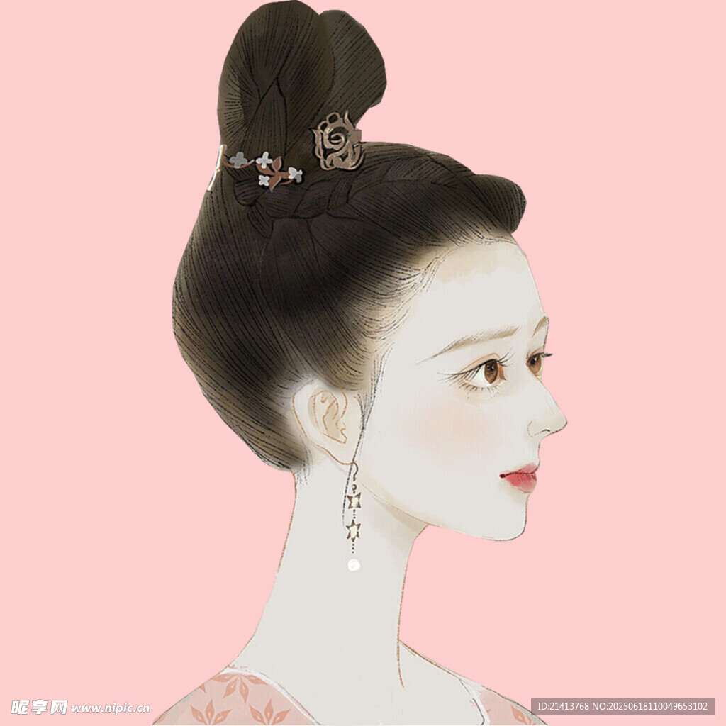 古典发髻女子优雅侧颜