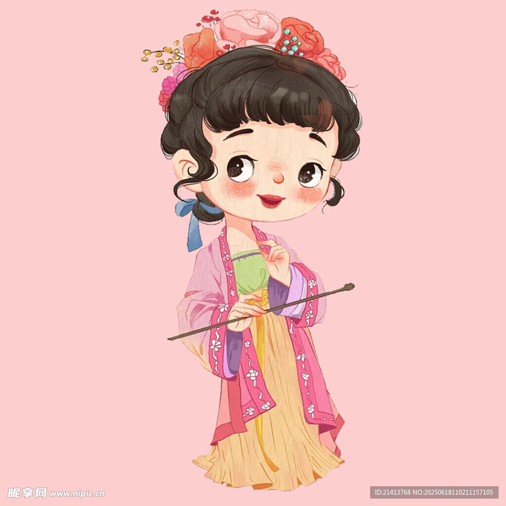 古风持笛萌态古装小女孩