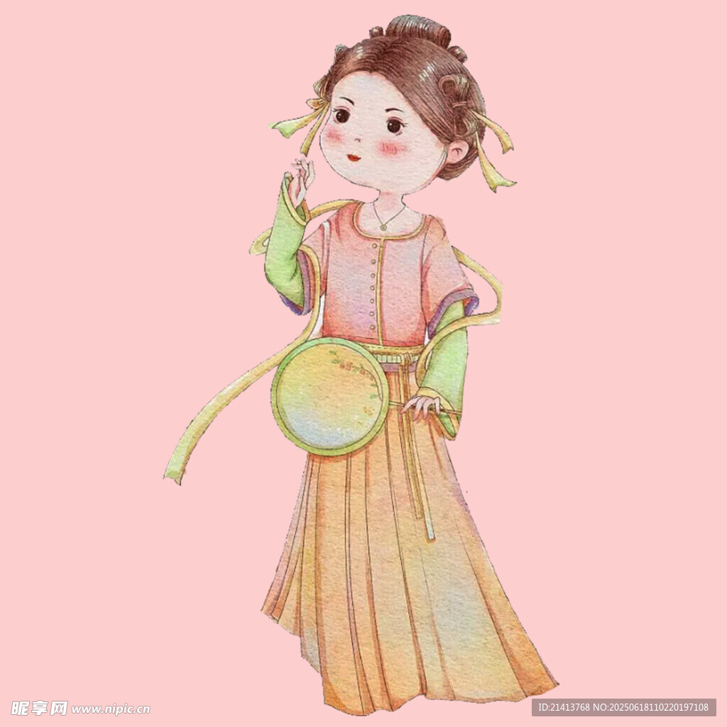 古风持扇少女插画