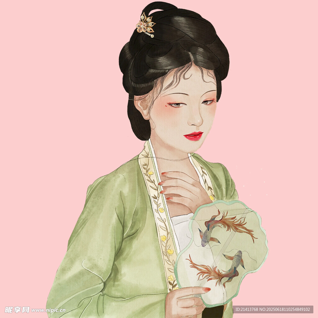 古风佳人持扇优雅模样