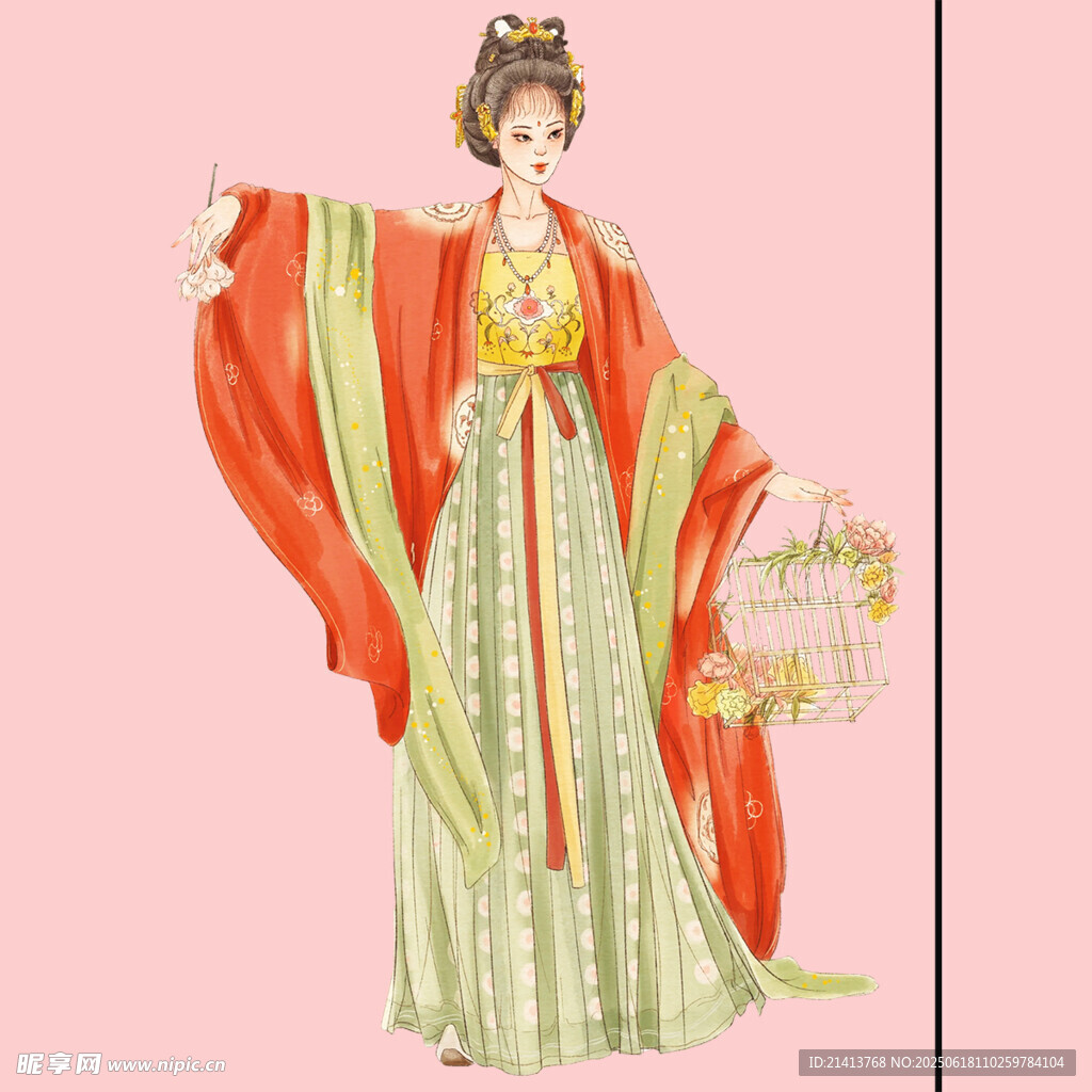 唐代仕女持篮古风形象