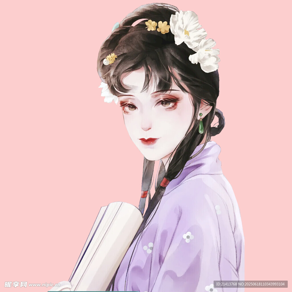 古风佳人持书卷