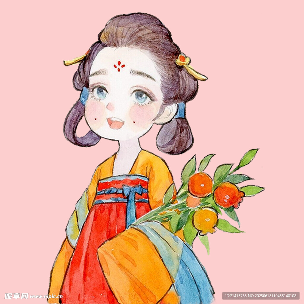 古风少女持果图
