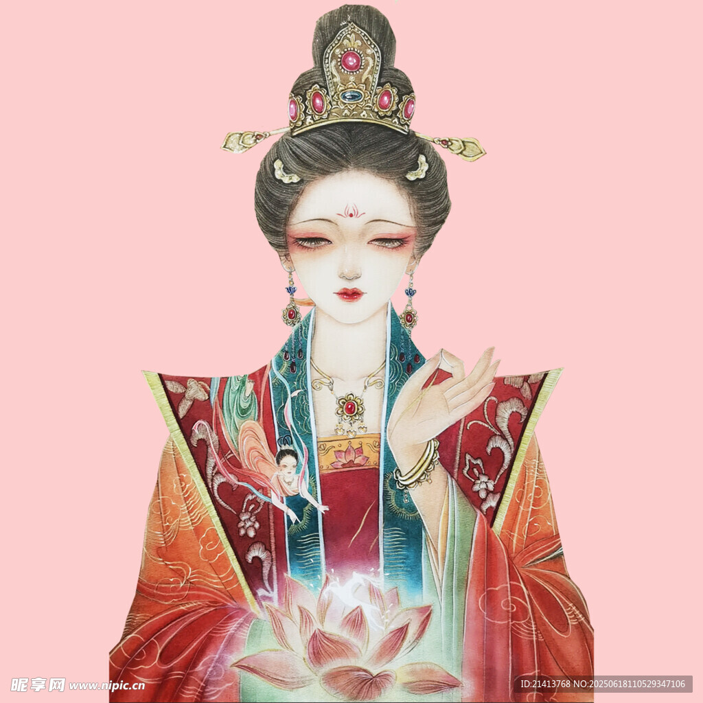 古典优雅的持莲古装女子