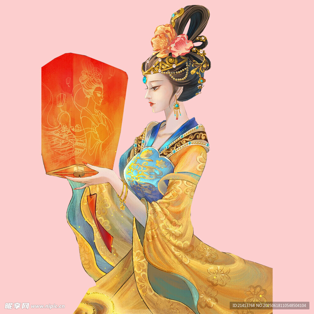 古风仕女手持灯笼图