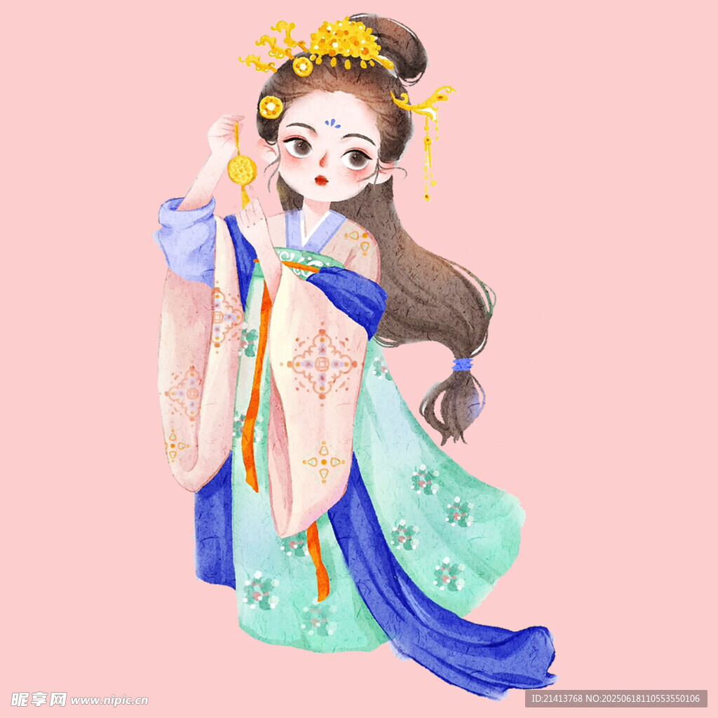 古风汉服少女持扇图