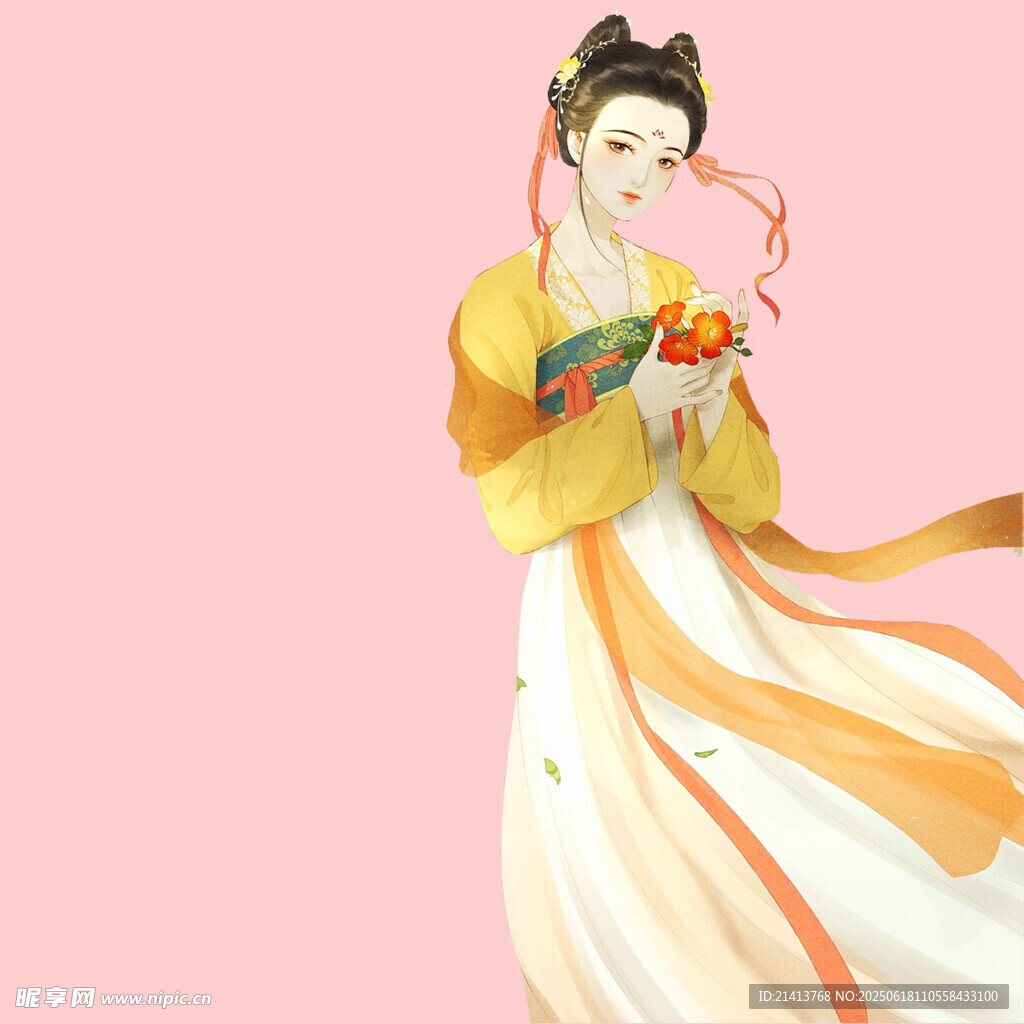 古风汉服女子手持花饰