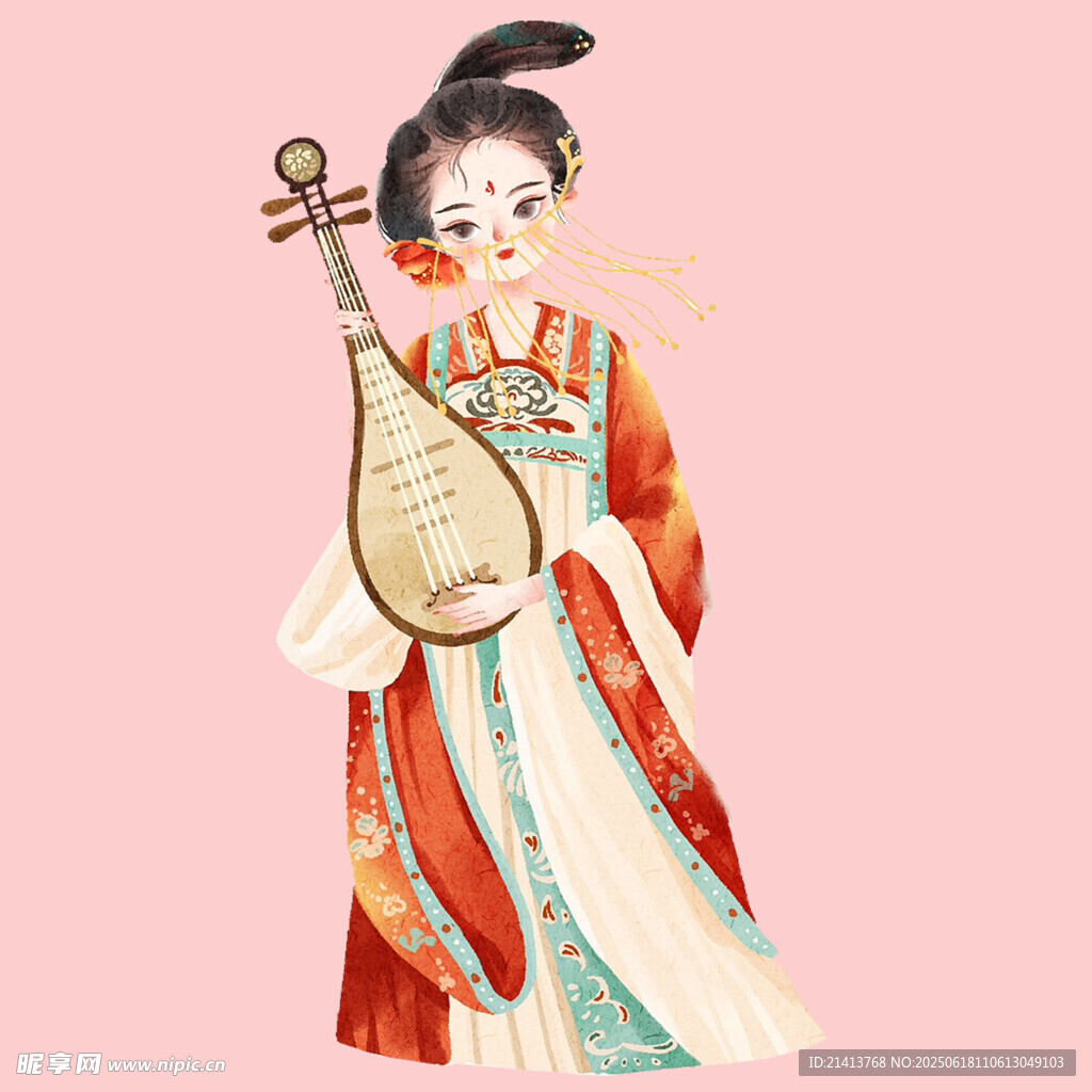 古风女子持琵琶优雅而立