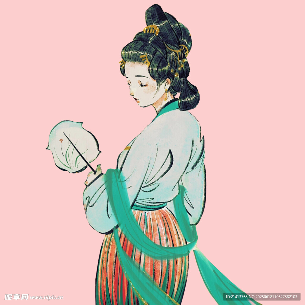 古典持扇女子优雅身姿